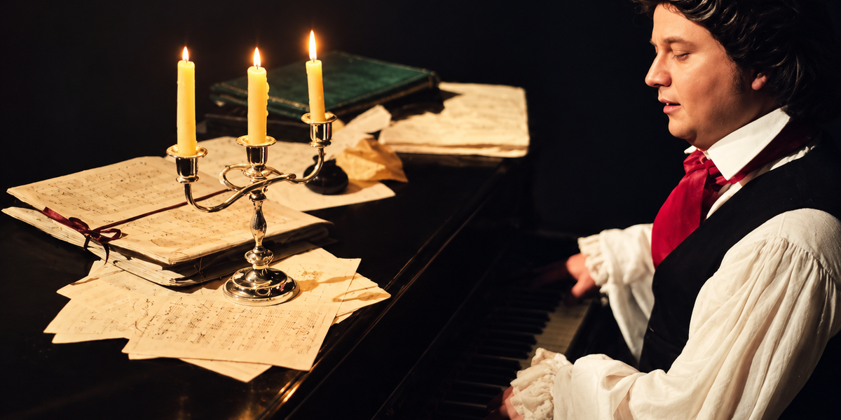 Bradley Miller as Beethoven at the piano — Los Angeles production